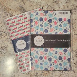 Holiday Printed Faux Leather & Glitter Craft Fabric Sheets, **Brand New**